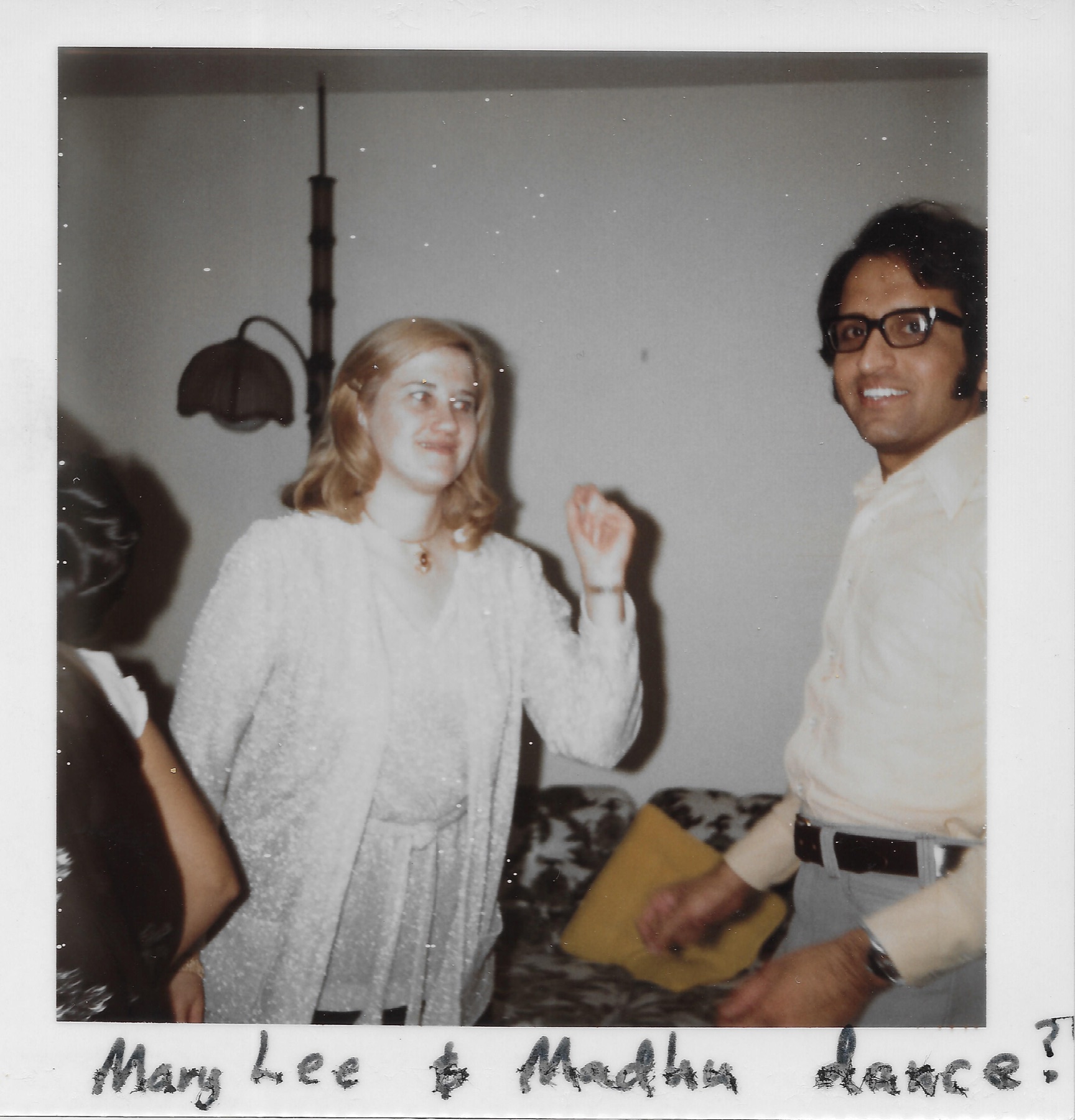 A photograph with &ldquo;Mary Lee & Madhu dance?&rdquo; written under it